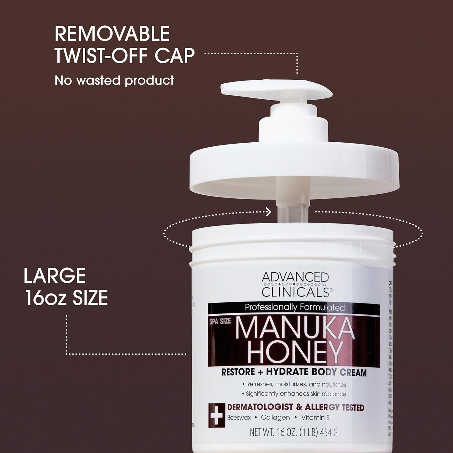 Advanced Clinicals Manuka Honey Body Cream For Women & Men | Body Butter Lotion For Extremely Dry Skin | Collagen Cream | Skincare Moisturizer Hydrating Balm Improves Look Of Aging Skin, 16Oz, 2-Pack