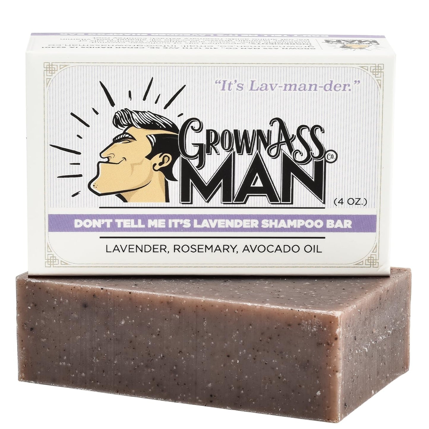 Solid Shampoo Bar Rich Lather 3 in 1: Hair, Beard & Body Wash - Plastic Free & Eco-Friendly, Natural & Organic for All Hair Types, 4oz Bar (Don't Tell Me It's Lavender, Single)