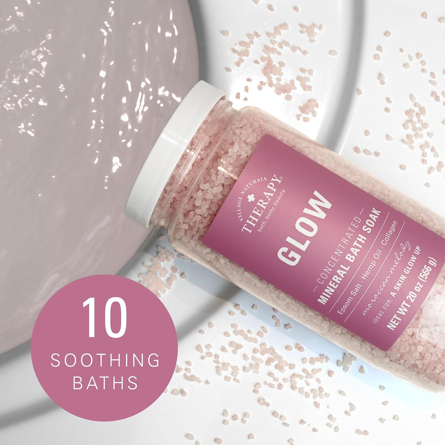 Village Naturals Therapy Glow Concentrated Mineral Bath Soak, Moroccan Melody Scent, 20 oz, Pack of 4