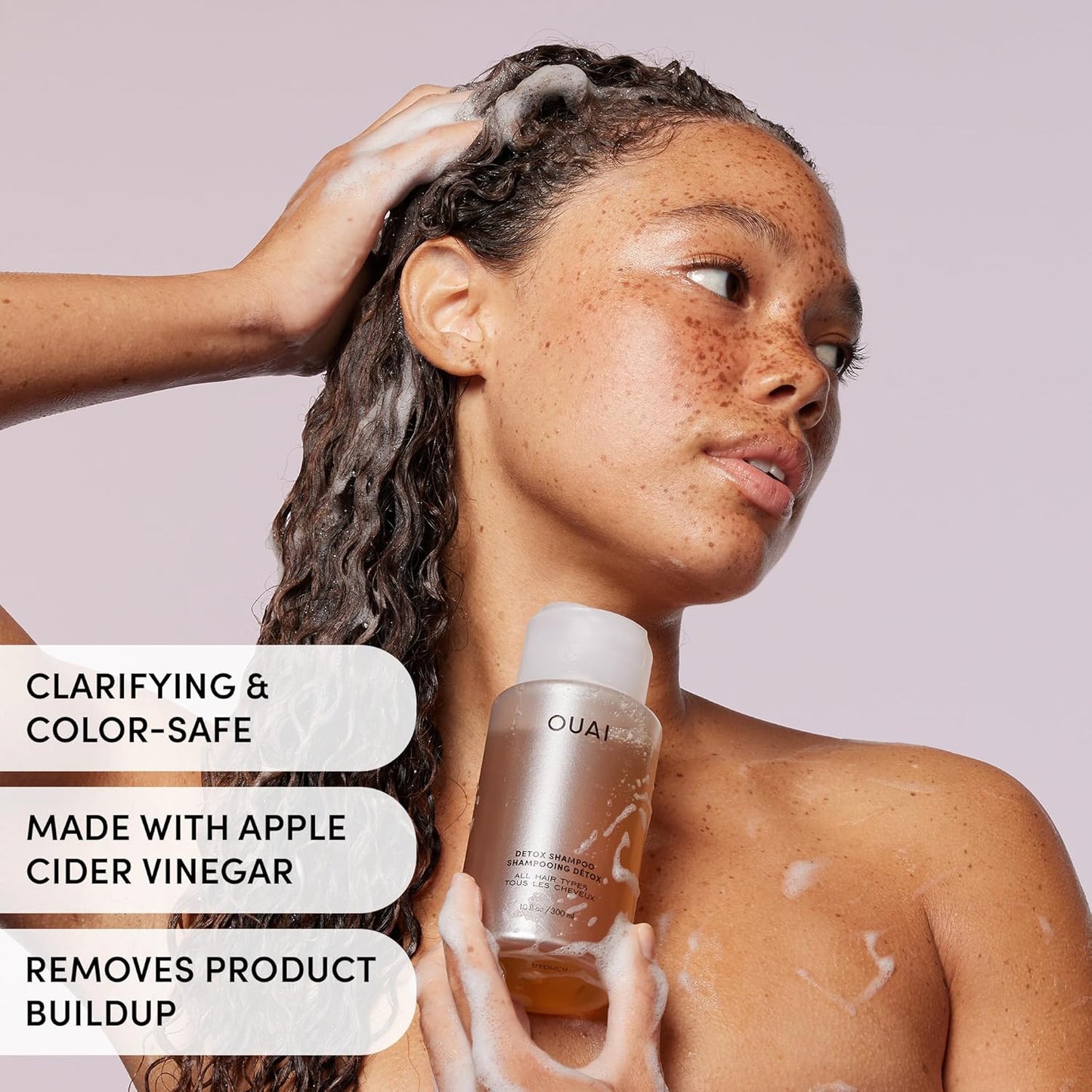 OUAI Detox Shampoo (10 fl oz) & Anti-Dandruff Deluxe Size (1 fl oz) Bundle - Soothing, Clarifying Shampoo Set for Dry, Flaky Scalp - Removes Dirt & Build Up (2 Count)