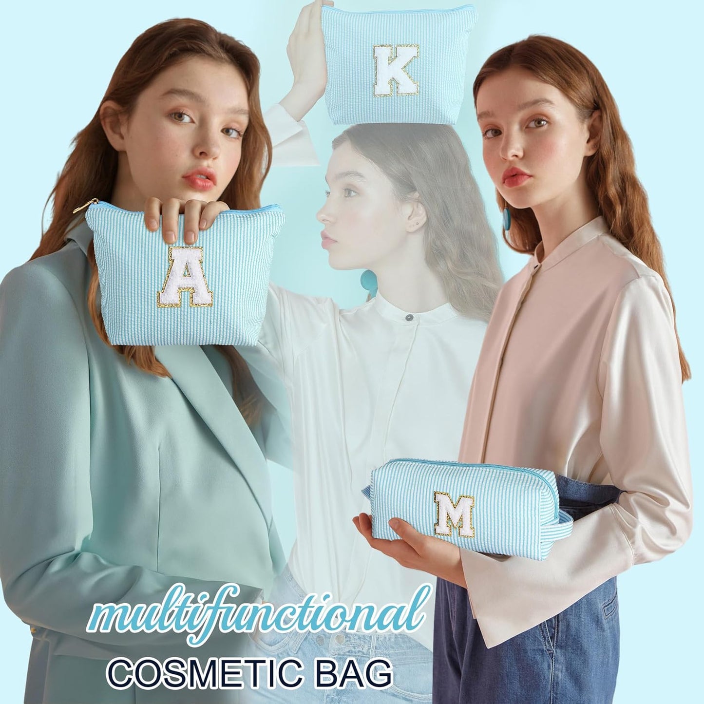 YOOLIFE Skincare for Girls 10-12 - Personalized Initial Makeup Bag丨Cosmetic Bag丨Travel Toiletry Bag丨Birthday Gifts for Women Her Bridesmaid Friend Wife Girlfriend Daughter Teacher Birthday Gifts A