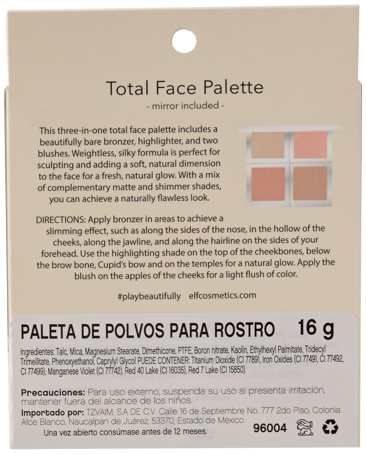Elf 96004 Bb Total Face P Size .56 O Elf 96004 Beautifully Bare Total Face Palette 0.56oz