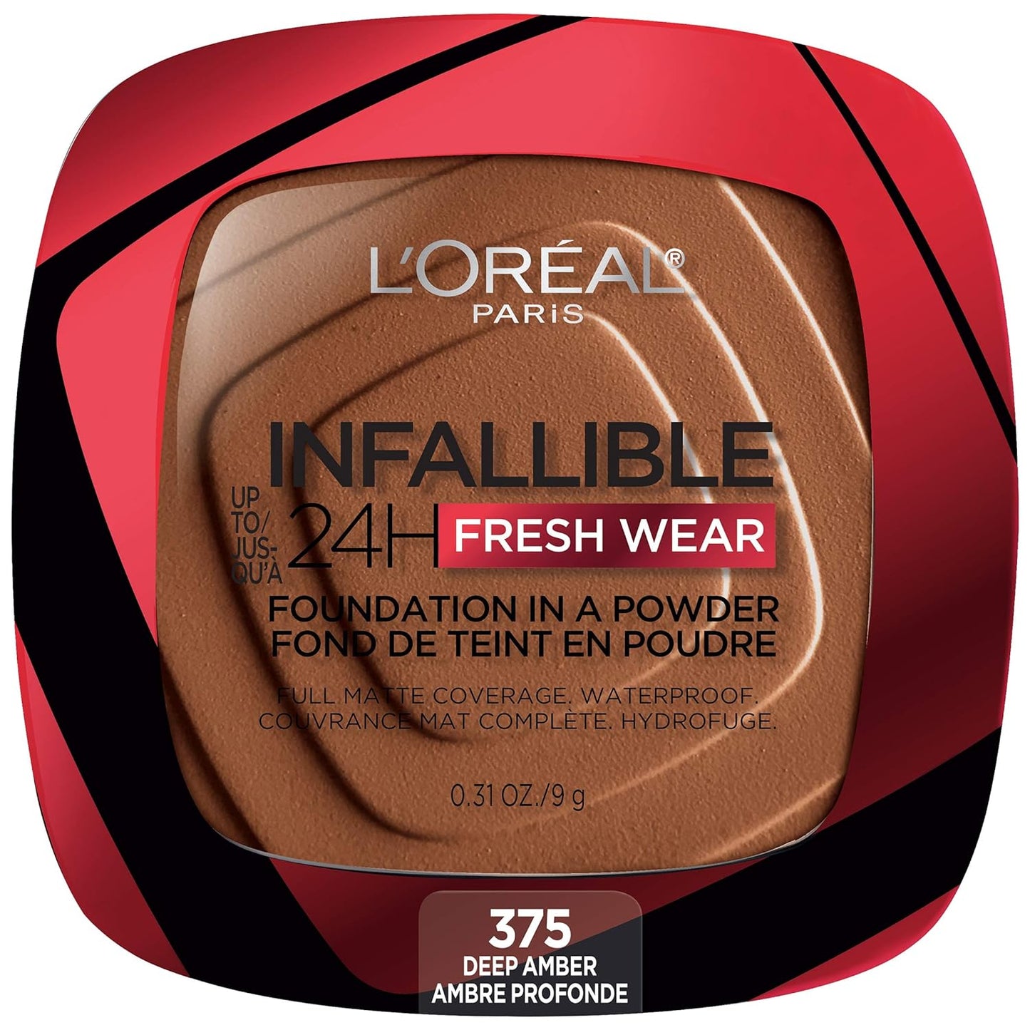 L'Oreal Paris Makeup Infallible Fresh Wear Foundation in a Powder, Up to 24H Wear, Waterproof, Deep Amber, 0.31 oz.
