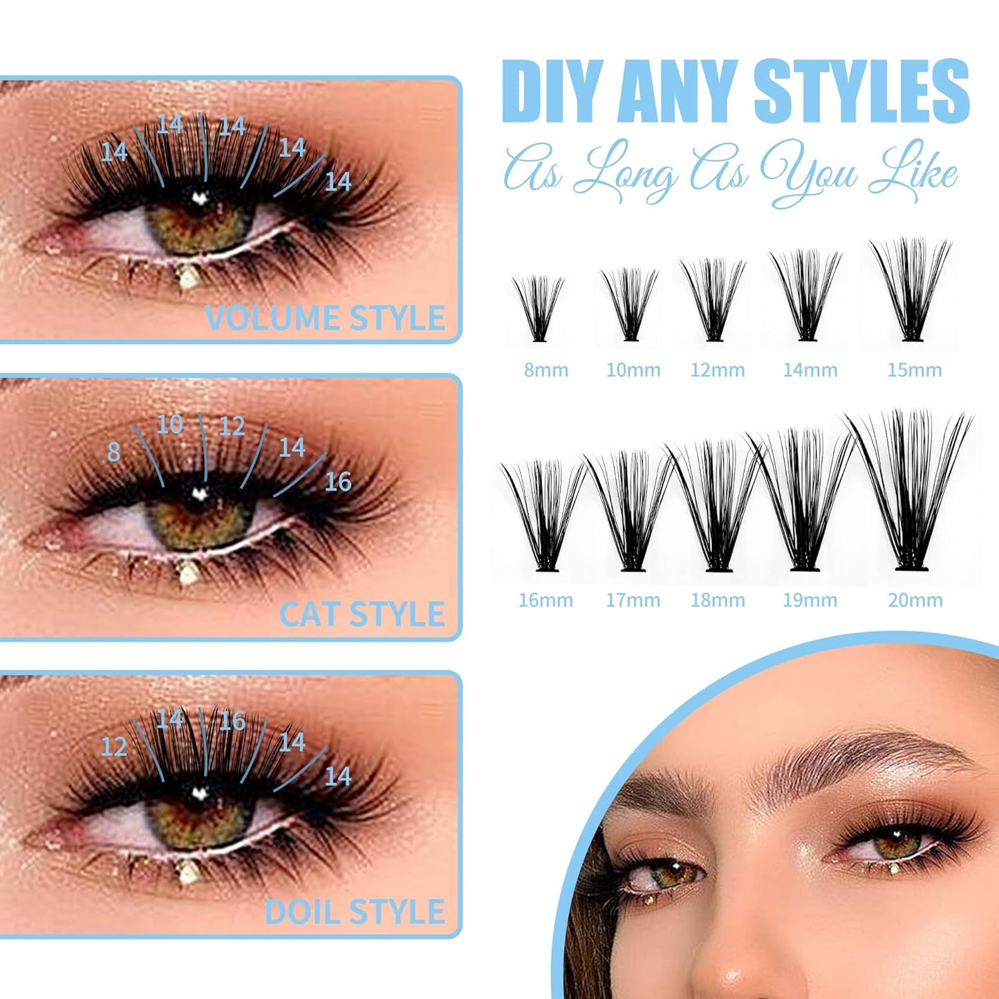 Individual Lashes 240pcs Large Tray 0.07mm 30P+40P D Curl Mix 15-20mm Lash Clusters Soft&Fluffy Cluster Lashes Mink Lash Extension Clusters Mixed Tray False Eyelashes By GEMERRY