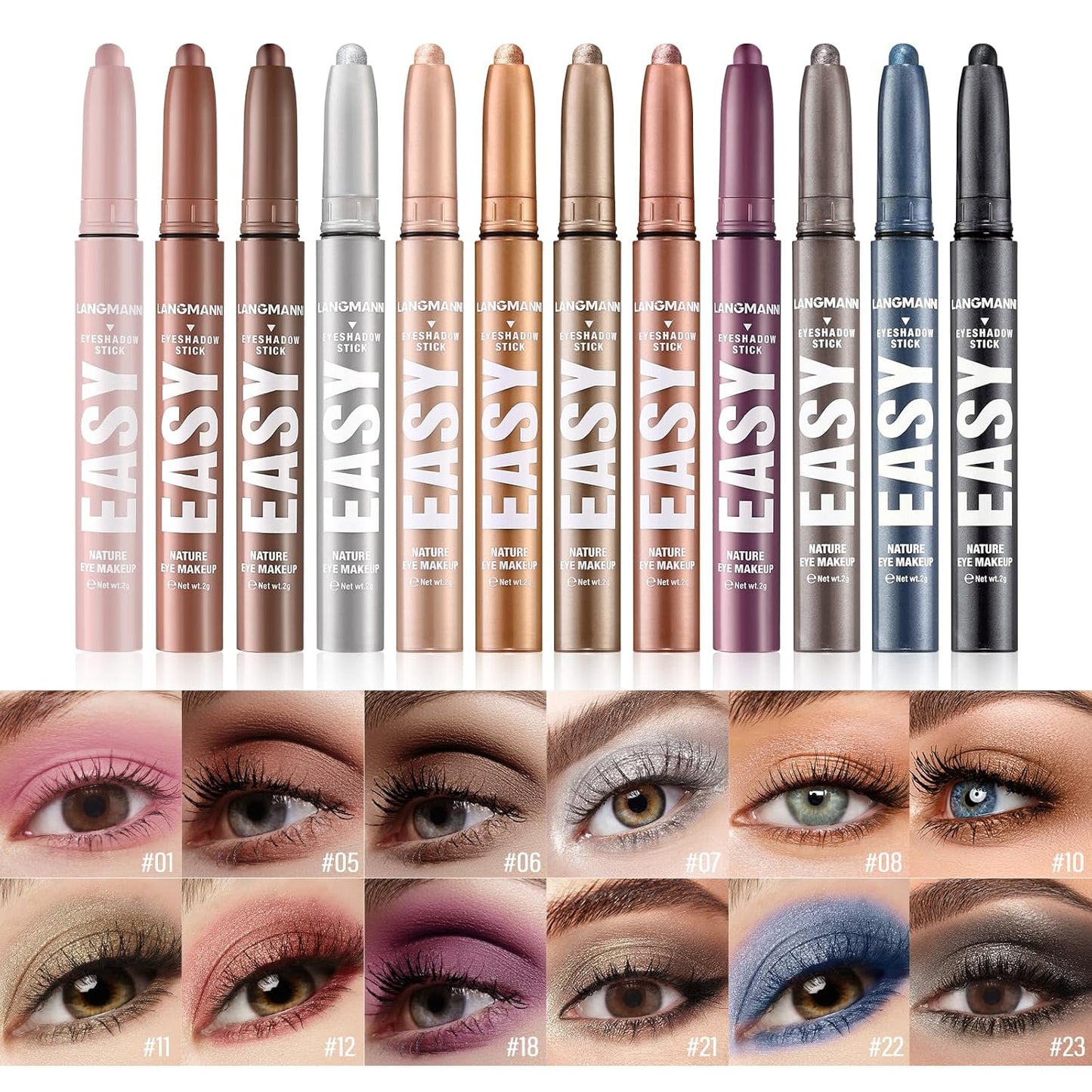 Jolilab Eyeshadow Stick Set, 2 PCS Matte Professional Bright-Colored Contouring and Highlight Eyeshadow Stick, Cream Waterproof Long Lasting High Pigmented Eye Shadow. (2, 01+22 2pcs)