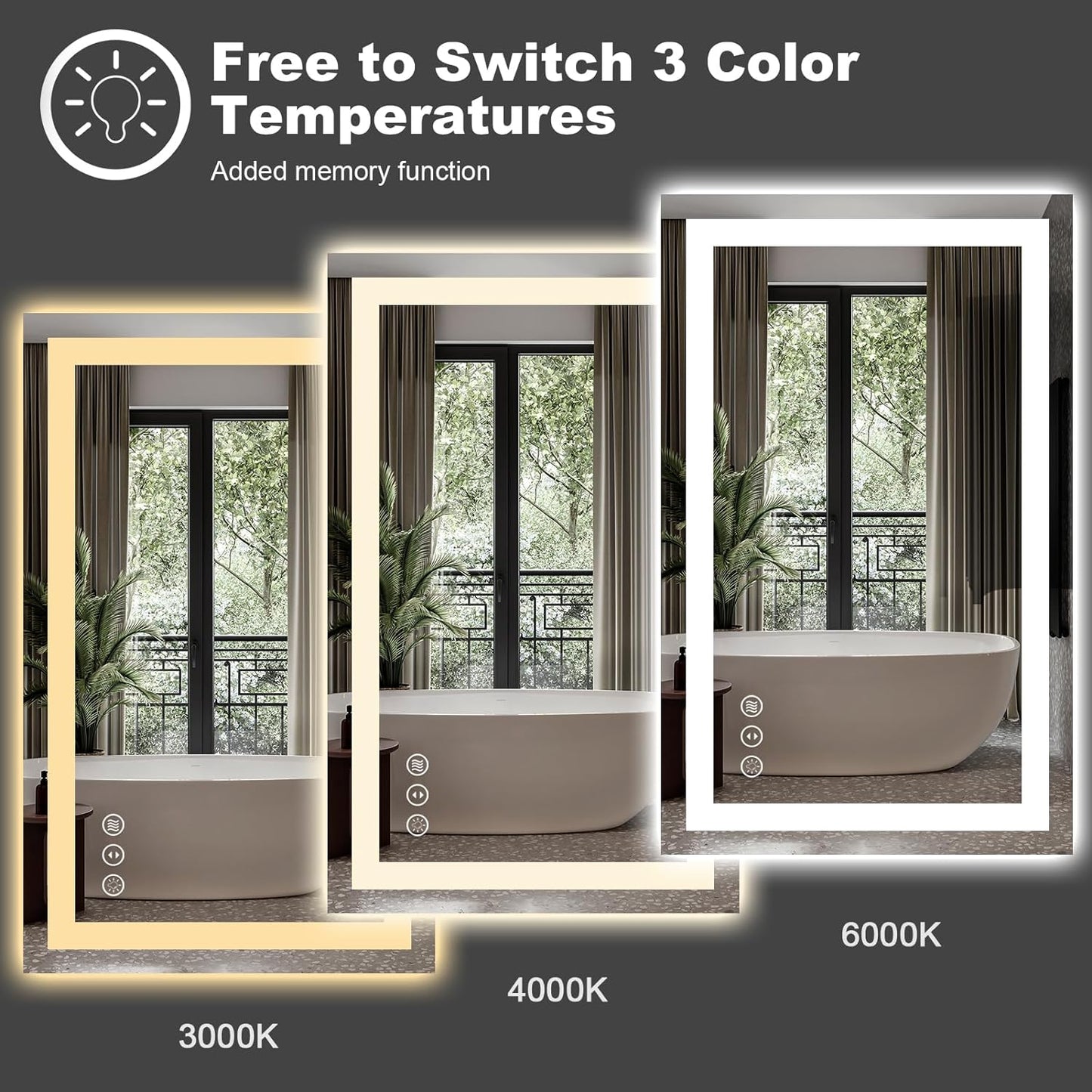 Amorho LED Mirror for Bathroom 28"x 32" with Front Light and Backlit, Stepless Dimmable, Shatter-Proof, Memory, 3 Colors, Wall Mount (Horizontal/Vertical)