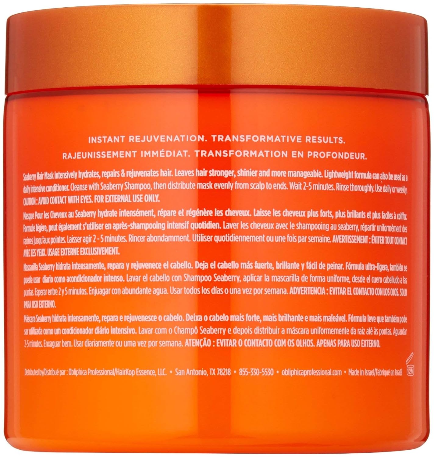 Obliphica Seaberry Hair Mask - Deep Conditioning Hydrating Treatment for Dry and Damaged Hair - Fine, Frizzy, and Color-Treated Hair - 1.05 Pound (Pack of 1)