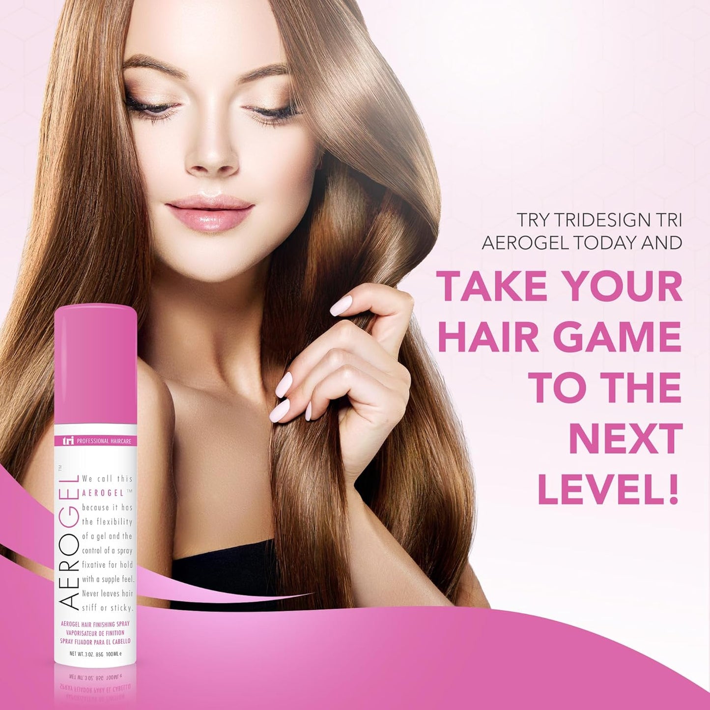 TRIDESIGN Aerogel Hairspray - Strong Hold Hair Finishing Spray for Volumizing & Control, Flexible Styling for All Hair Types, Non-Sticky and Scented - For Women and Men - Travel Size Pack of 3 (3 Oz)