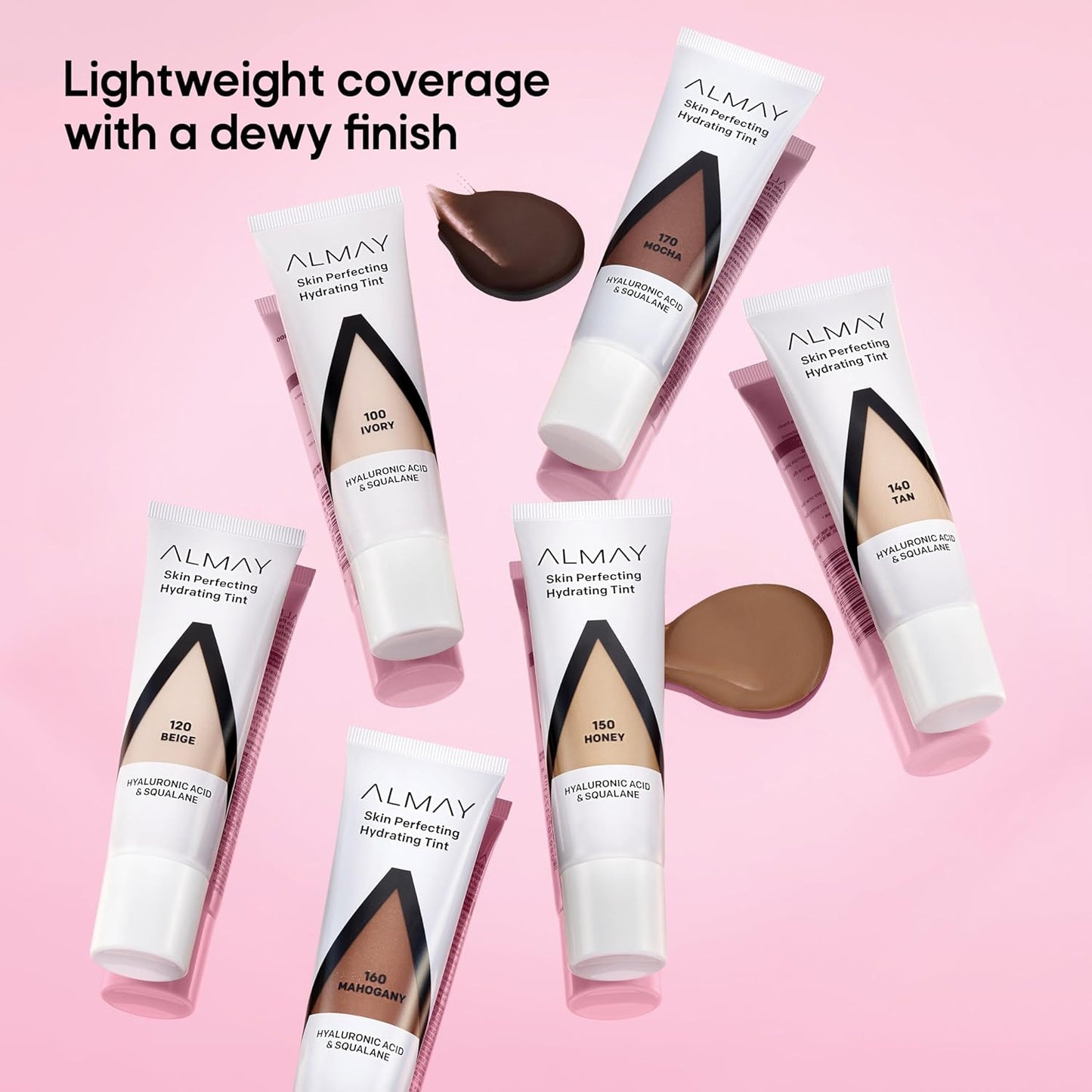 Almay Hydrating Liquid Foundation Tint, Lightweight with Light Coverage, Naturally Dewy Finish, Hypoallergenic, Dermatologist TestedFragrance Free, 160 Mahogany, 0.94 fl oz.