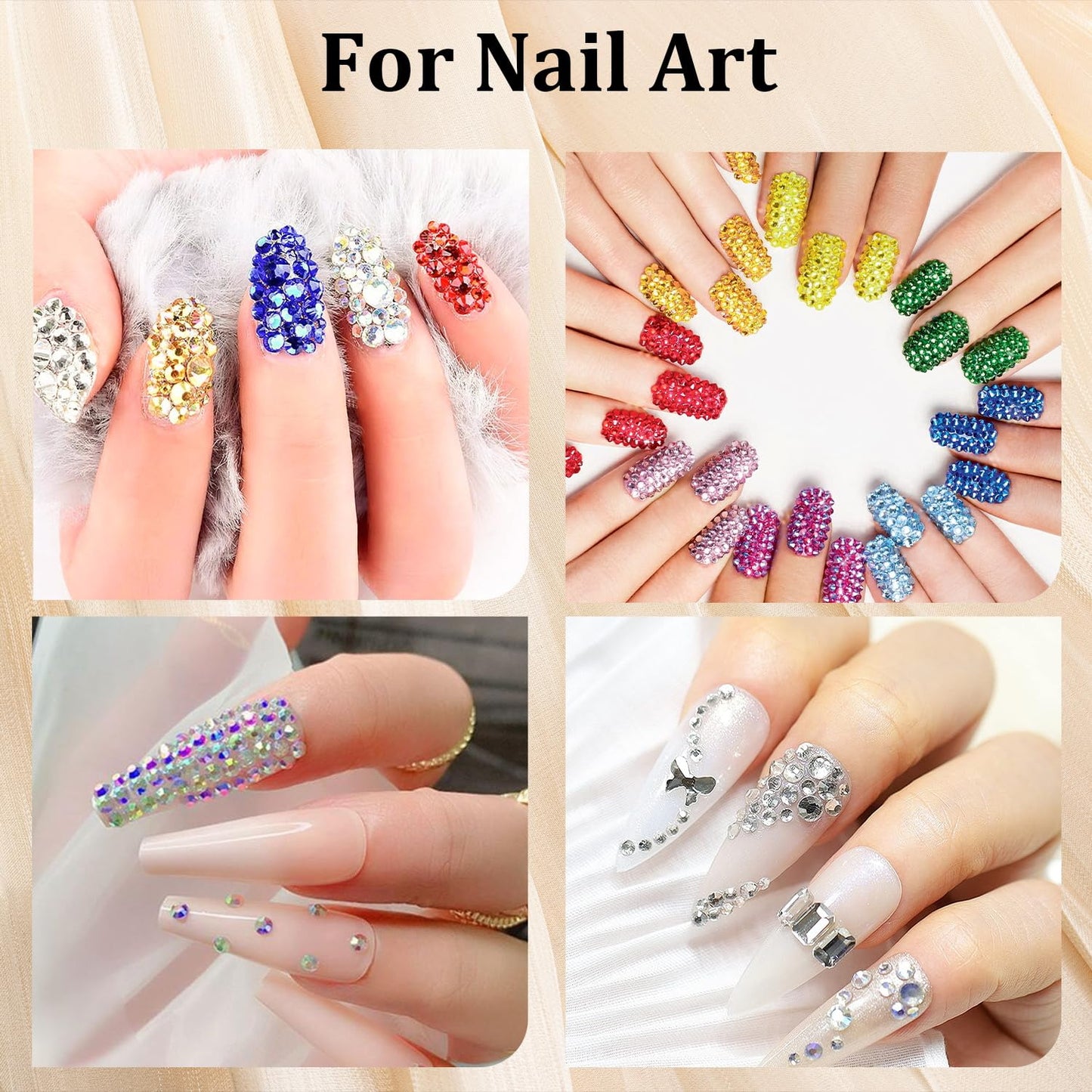 Colorful Face Gems for Makeup Set, Flatback Gorgeous Charming AB Glass Gem+Clear Glass Gem with Makeup Glue+Picker Pencil+Tweezer+Dual-End Dotting Tool for Eye Body Hair Make-up and Nail Art Deco
