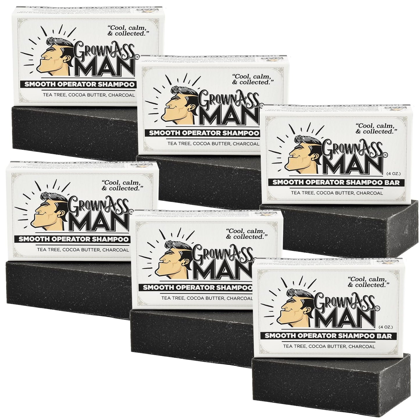 Solid Shampoo Bar Rich Lather 3 in 1: Hair, Beard & Body Wash - Plastic Free & Eco-Friendly, Natural & Organic Clean for All Hair Types, 4oz Bar (Smooth Operator, 6-Pack)
