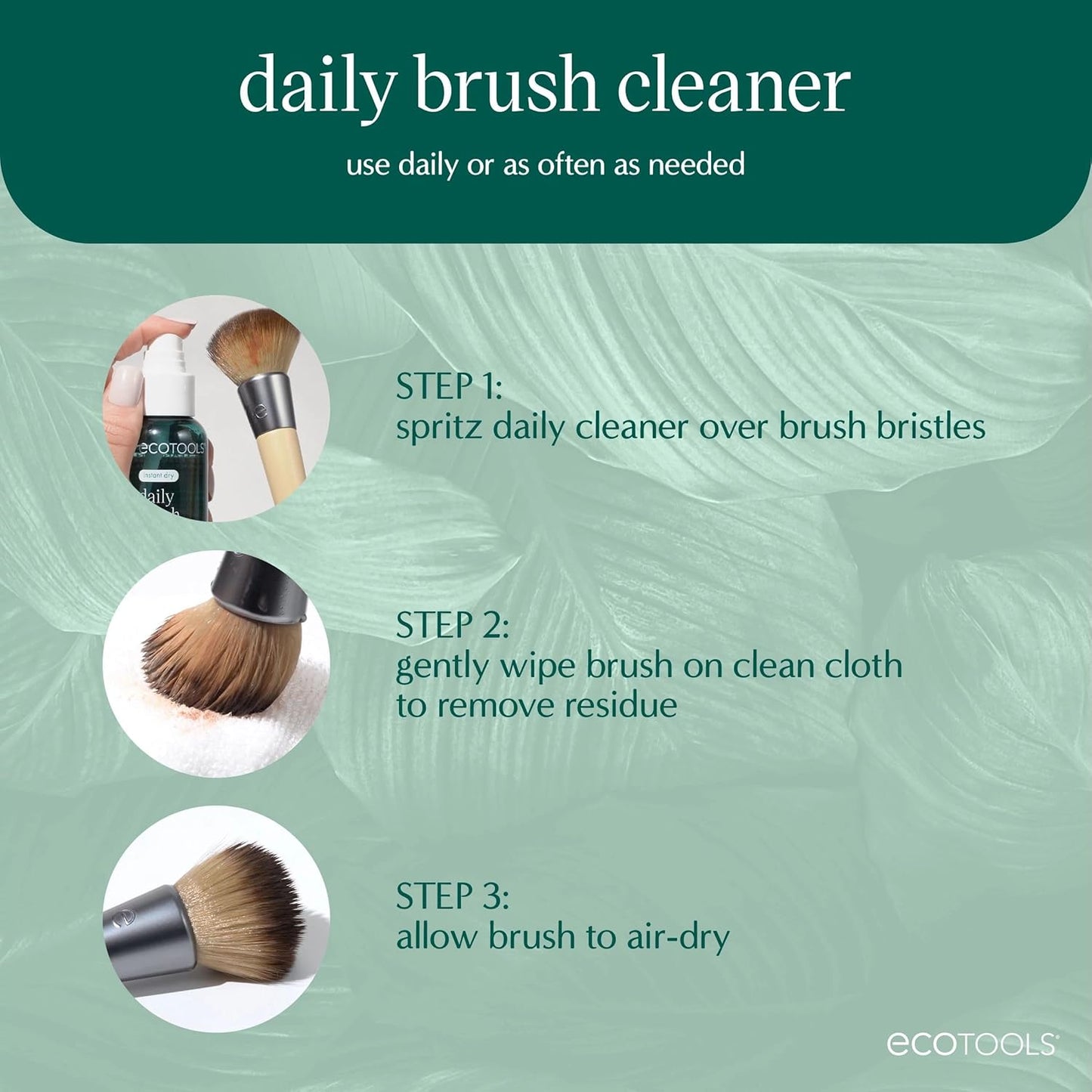 EcoTools Daily Makeup Brush Cleanser Spray, Quick Drying, Fragrance Free & Dermatologist Tested, Travel Size, TSA Approved, Cruelty-Free & Vegan 3 fl oz./89 ml. Bottle