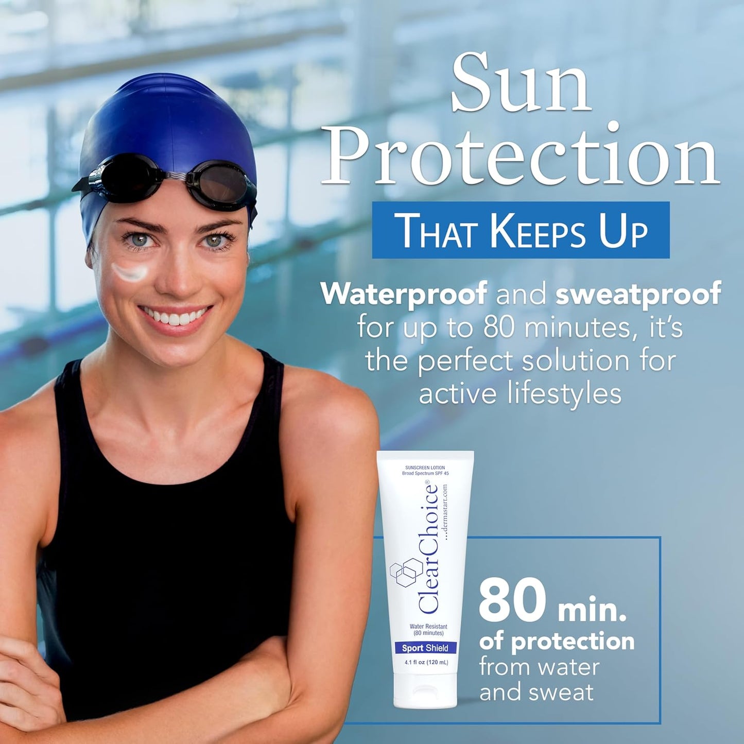 Clear Choice Sunscreen for Face SPF 45, Oil Free Sunblock & Light Moisturizer with Zinc Oxide, Reef-Safe, Broad Spectrum, Water-Resistant, No White Cast, Dermatologist Recommended, 4oz
