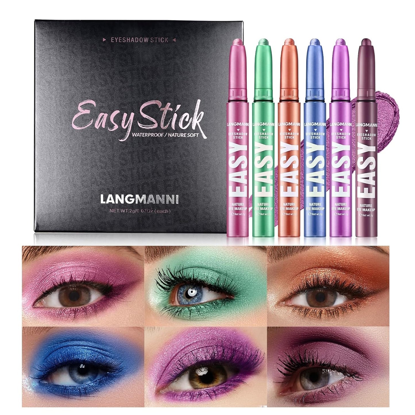 Jolilab Eyeshadow Stick Set, 6 Colors Matte Professional Bright-Colored Contouring and Highlight Stick, Cream Waterproof Long Lasting High Pigmented Eye Shadow(6, Set C)
