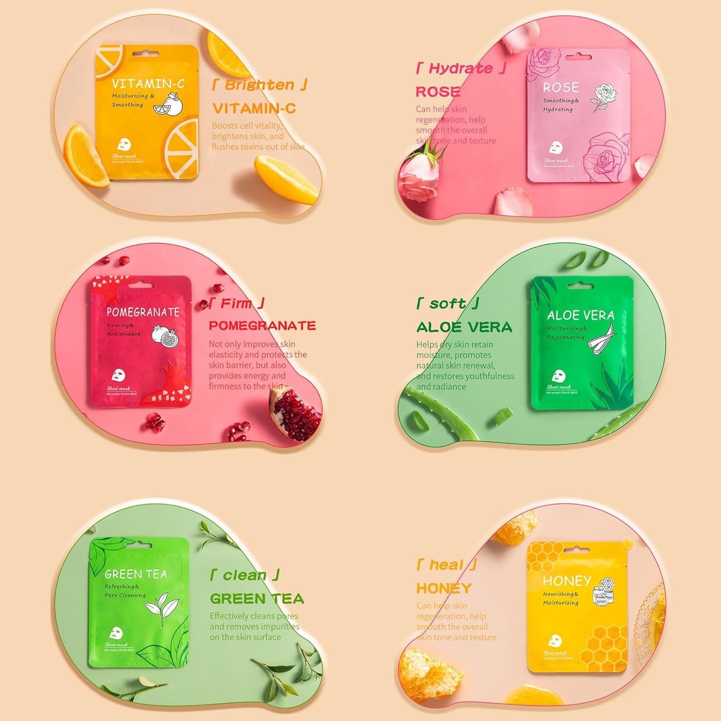 18 Pack Collagen Face Masks Skincare Bulk,Hydrating Spa Face Mask Beauty for Sensitive Skin,Sheet Mask for Skin Care, Facial Mask Sets Birthday Party Gifts for Women/Teen Girls/Kids