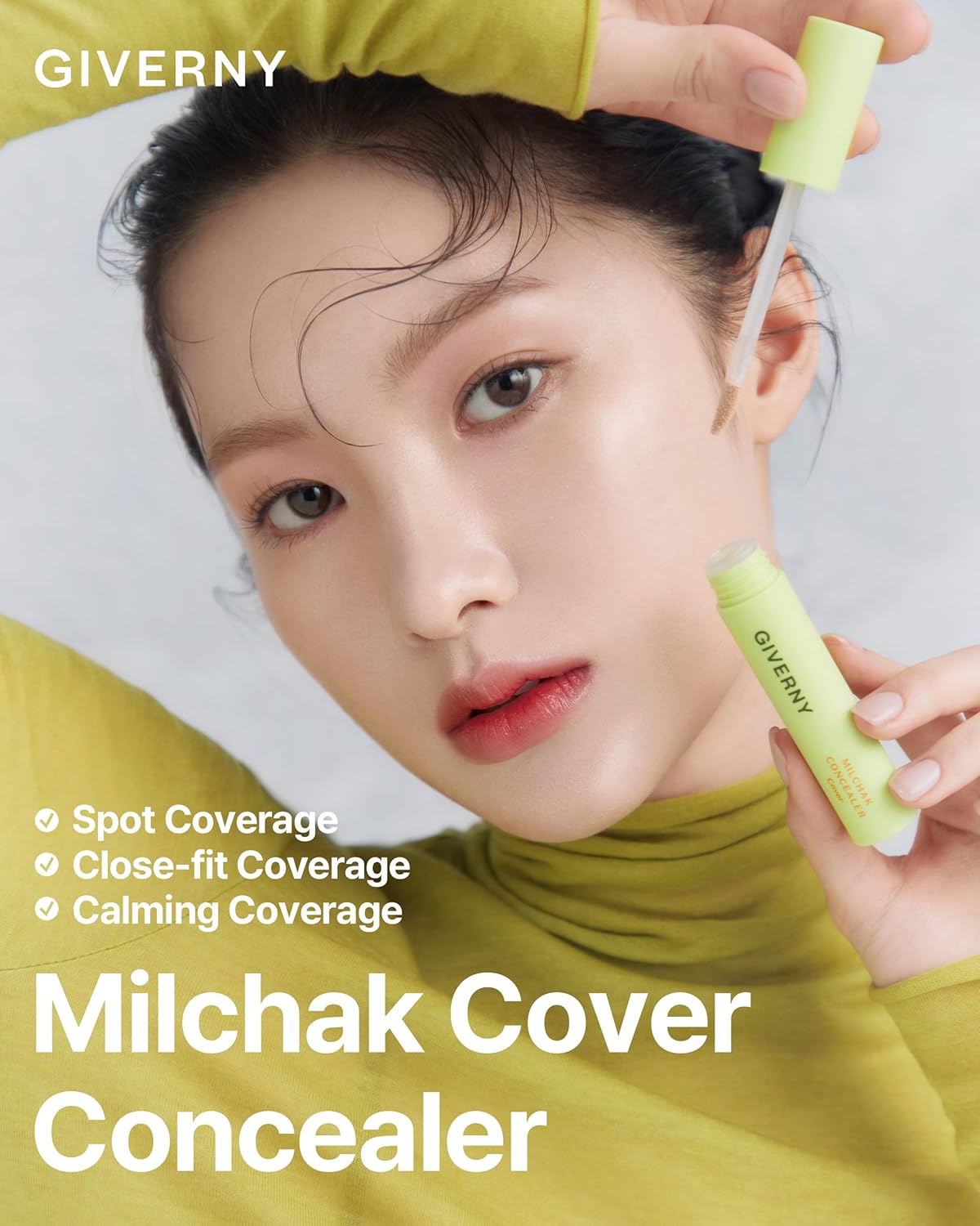 GIVERNY Milchak Cover Concealer - Makeup Blemish & Acne Concealer - For Freckles, Spots & Under Eye Circles - Lightweight and Non-Sticky Foundation Concealer, 0.3oz. (#21 Light beige)
