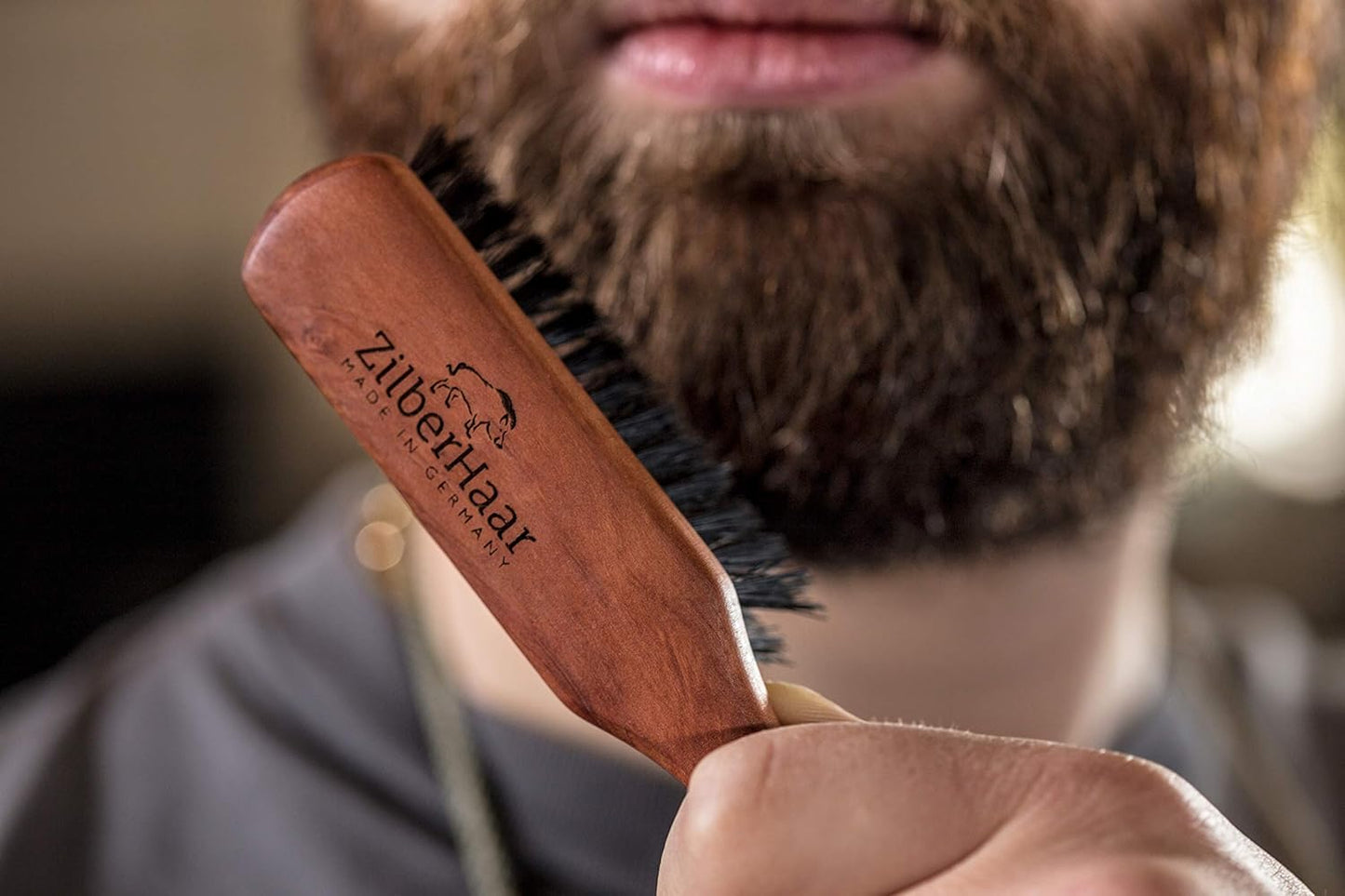 ZilberHaar Beard Brush Grooming Kit - Stiff Bristles Boar Bristles - Ideal for Medium to Long, Thick Beards - Distributes Balm & Oil for Growth/Styling - With Brush Cleaning Tool