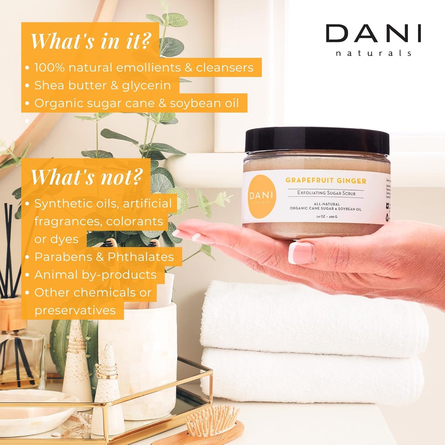 Naturals Sugar Scrub - Gently exfoliates with organic cane sugar, leaving skin soft and radiant. Infused with grapefruit and ginger, it deeply moisturizes. 14 oz