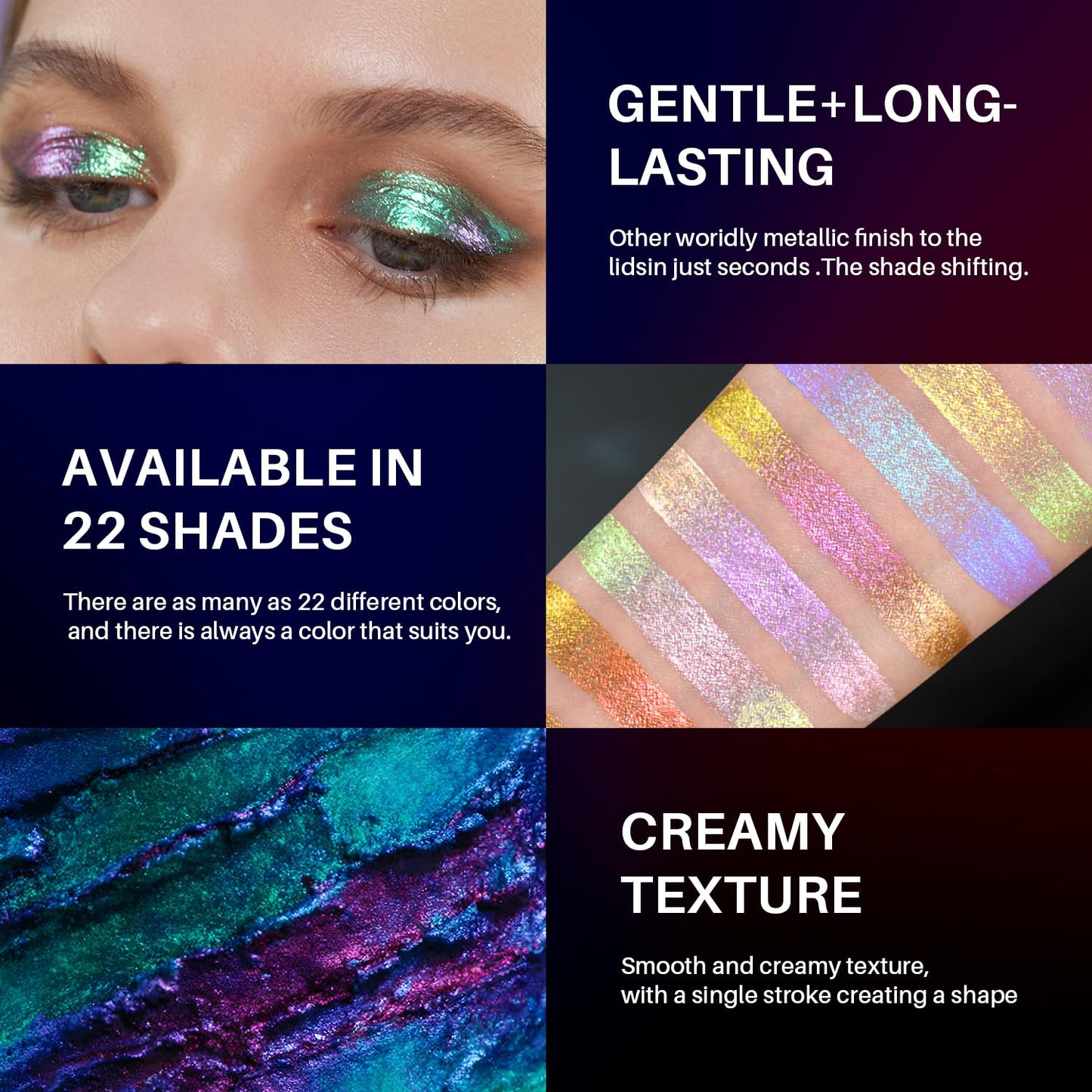 CHARMACY Multichrome Liquid Metallic Eyeshadow, Chameleon Shifting Color, Holographic Glitter Liquid Eyeshadow, Long Lasting Wear, Vegan Eye Topper for Party, Daily Makeup #07