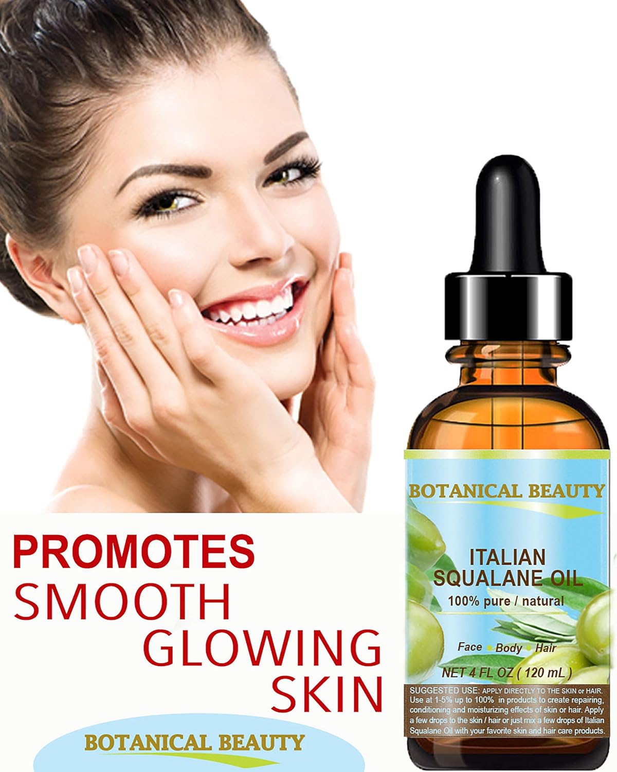 SQUALANE Italian Olive. 100% Pure Natural Undiluted Oil. 4 fl.oz- 120ml. 100% Ultra-Pure Moisturizer for Face, Skin, Body, Hair. Reliable 24/7 Skincare Protection