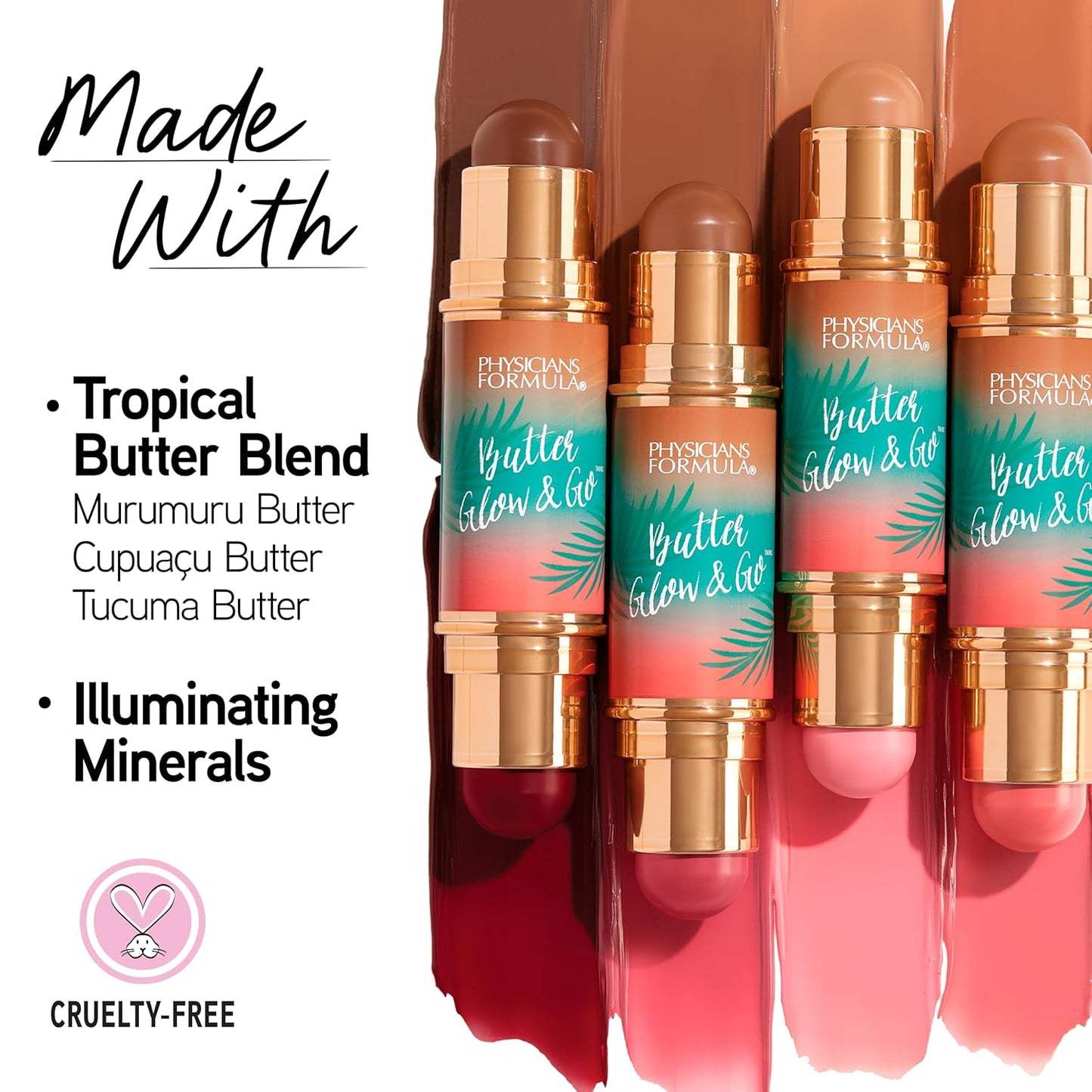 Physicians Formula Butter Glow & Go Multiuse Stick - Ultra-Creamy Formula with Murumuru Butter, Radiant Finish, Cruelty-Free - Beach Bum Plum