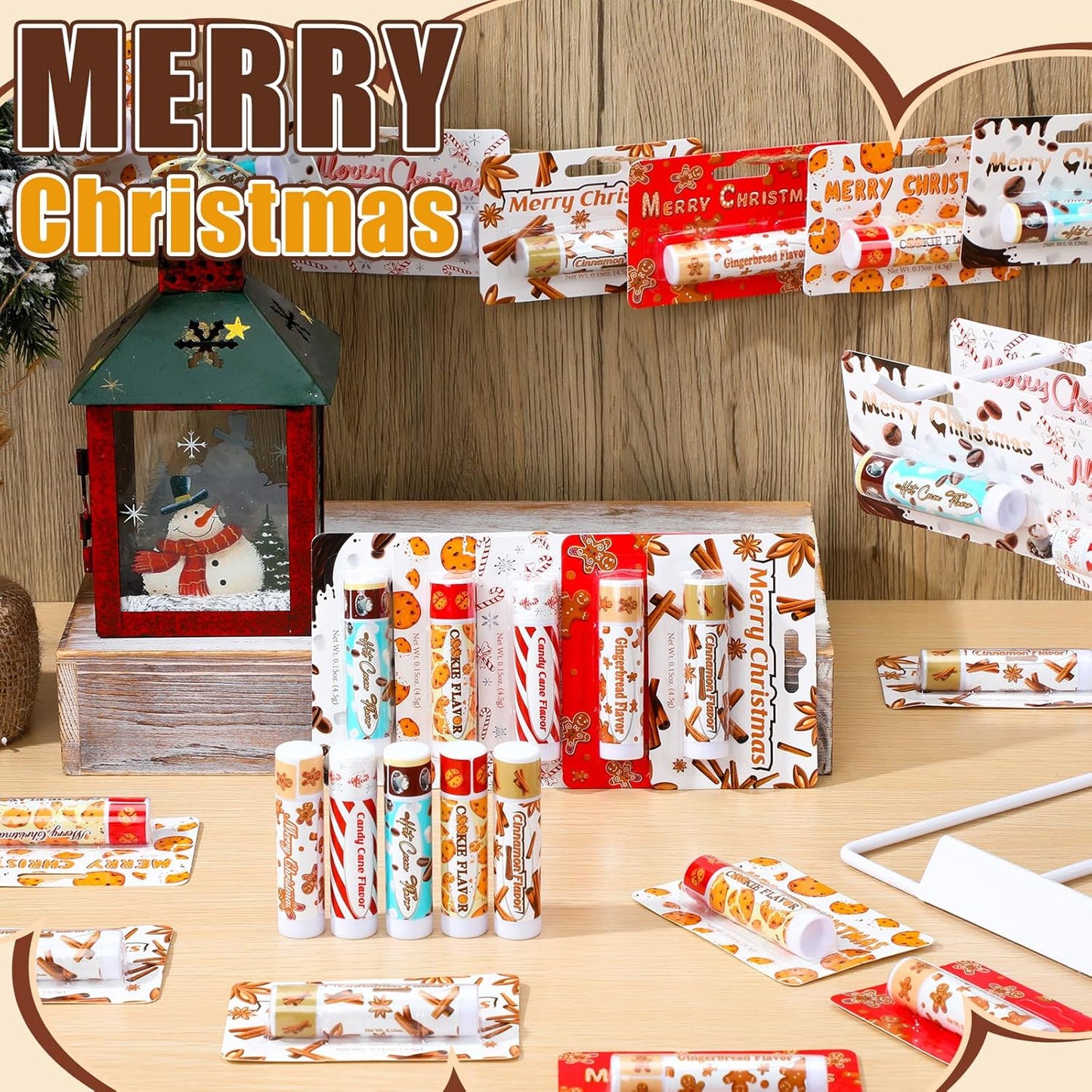 25 Pcs Christmas Lip Balms Stocking Goodie Bags Stuffers Bulk Xmas Gifts Candy Hot Cocoa Cookie Cinnamon Gingebread Biscuits Flavor 5 Style Holiday Treat Small Gifts Party Supplies