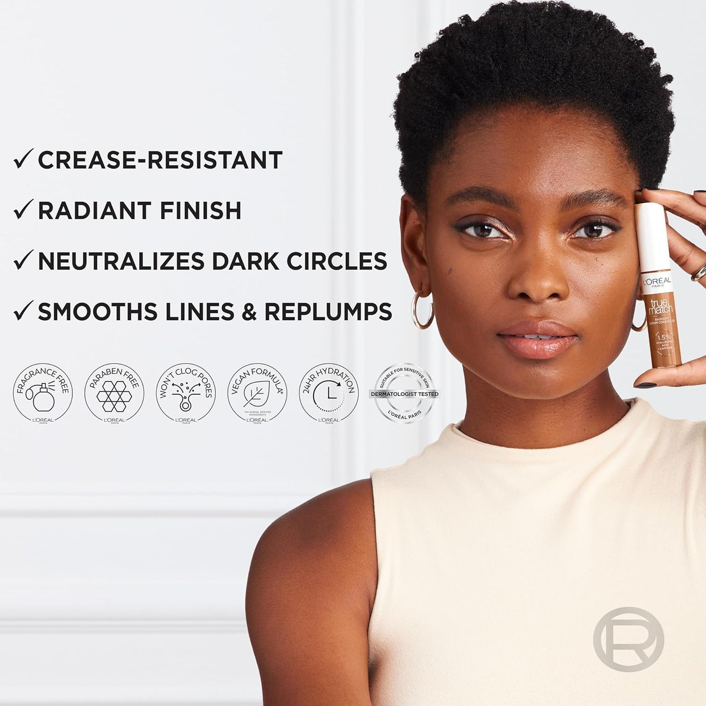 L’Oréal Paris True Match Radiant Serum Concealer, Brightening Under Eye Concealer Make Up with 1.5% Hyaluronic Acid and Caffeine, W7, 0.33 Oz