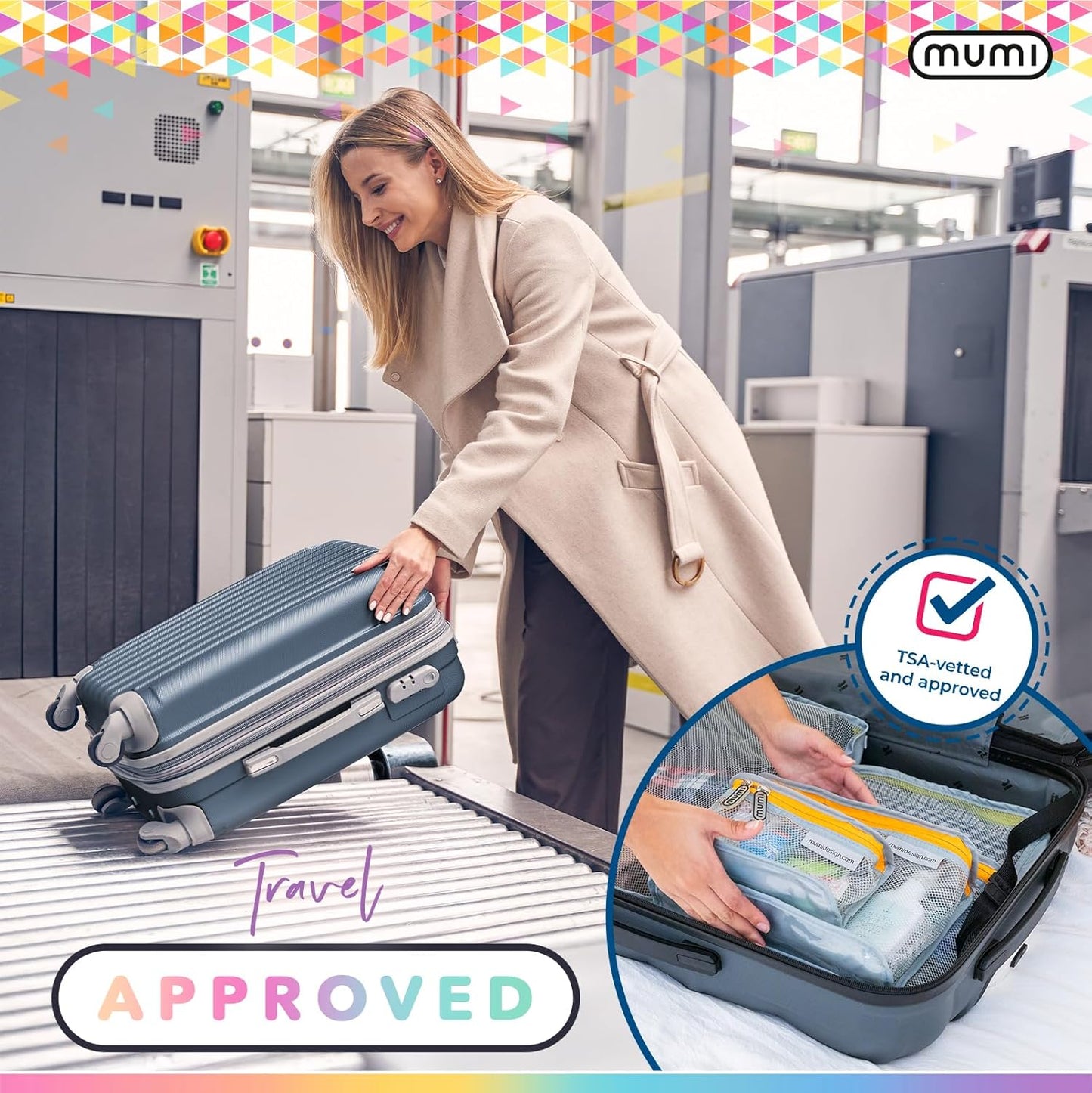 MUMI Travel Toiletry Bag Set of 3 – Clear TSA Approved Toiletry Bags for Women – Reusable Water-Resistant Makeup Organizer Pouches for Skincare, Cosmetics, Travel Accessories, Airport Packing - Pink