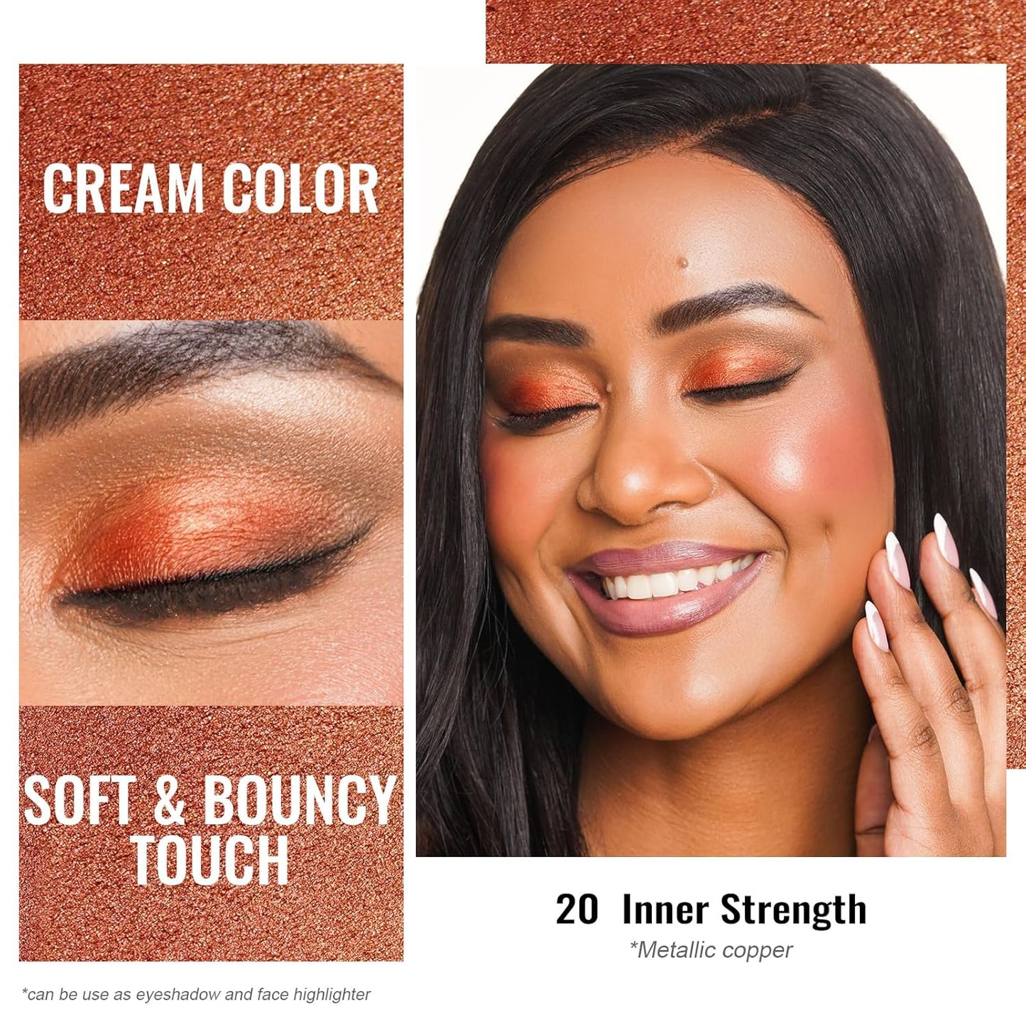Oulac Copper Eyeshadow Cream - Highly Pigmented Natural Eyeshadow with Moisturizing Formula, Waterproof & Long Lasting, Shimmer Glitter Eye Makeup. 6g (20)