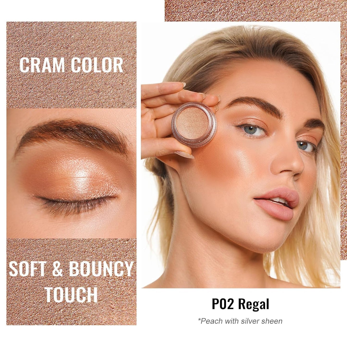Oulac Nude Pearl Cream Eyeshadow also for Highlighter Shimmer Eye Shadow Waterproof&Long Lasting with Moisturizing Formula Blendable Shimmer Eye Make-up,Vegan & Cruelty-Free,6g P02
