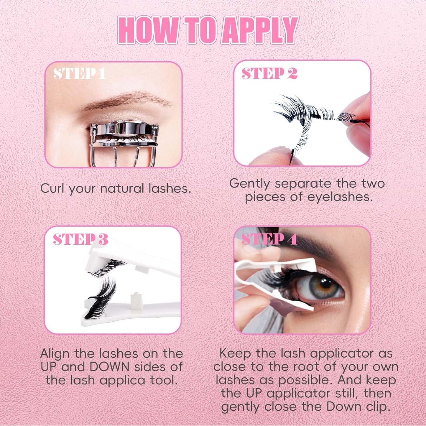FADLASH Magnetic Eyelashes with Applicator 2 Pairs Waterproof Cat Eye Magnetic Lashes Natural Look Reusable Easy to Wear and Remove, Black (MC+WJ26)