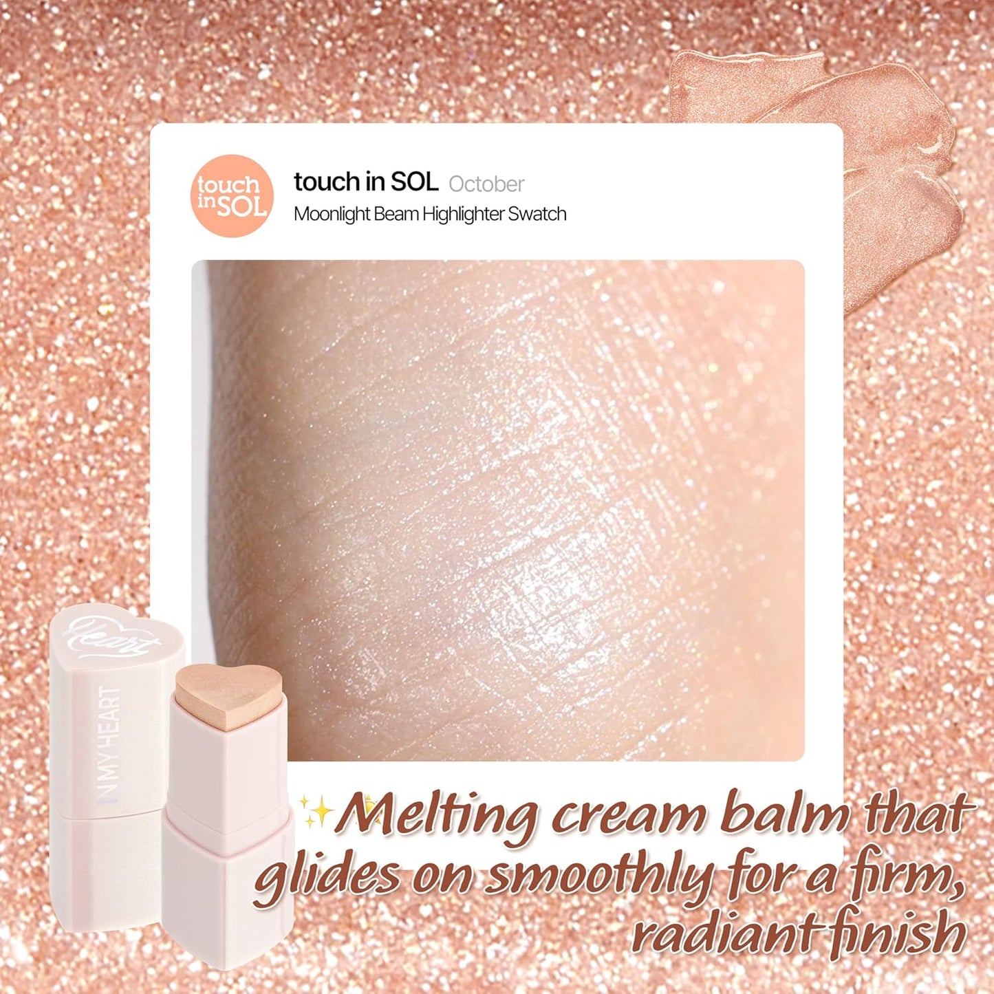 Touch in Sol In My Heart Stick (Moonlight Beam) – Cream Highlighter Stick for Eyes, Lips & Cheeks – Korean Makeup Glow Stick – Long Lasting, Multi-Use Highlight for Natural Radiance, K beauty, 0.12 Oz