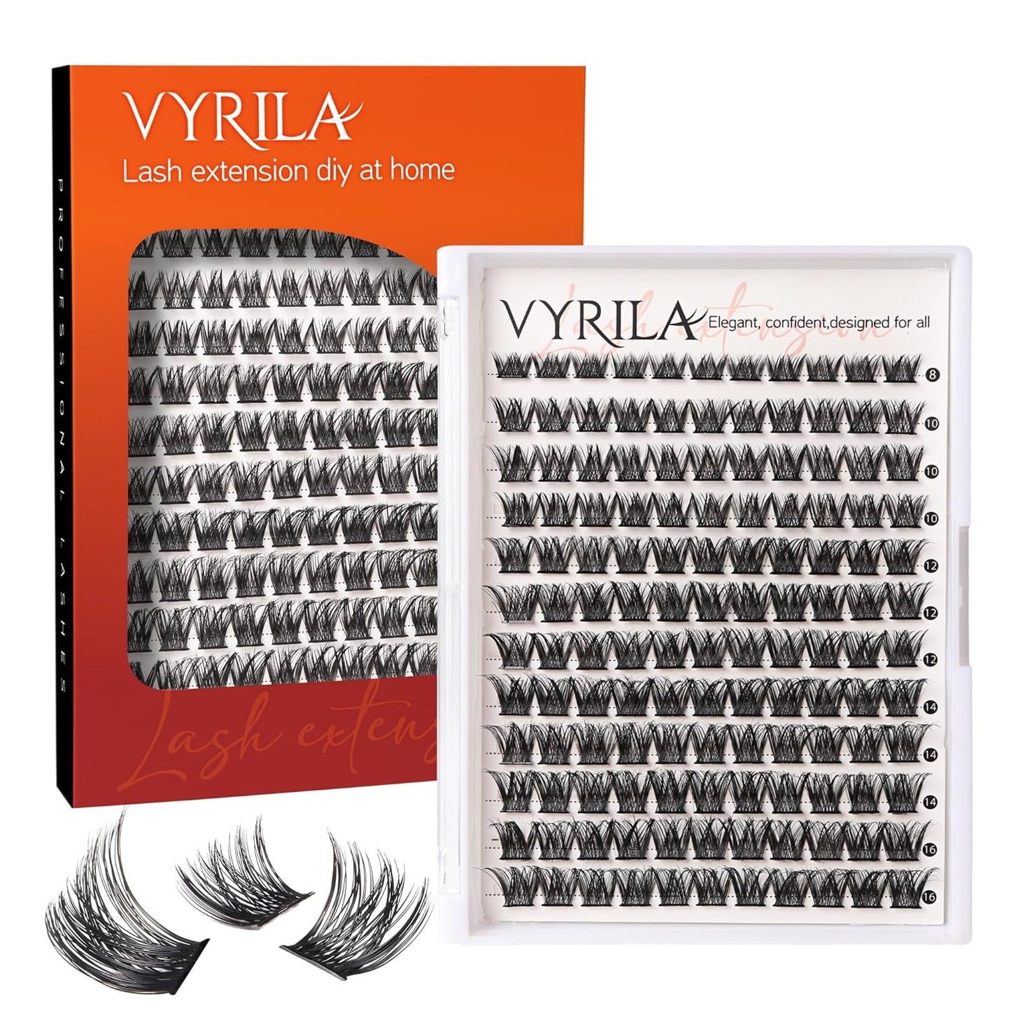 Lash Cluster 132pcs Individual Lashes,8-16mm Diy Lash Extension,D Curl Lash Clusters Wispy,3D Natural Lash Clusters Look Like Eyelash Extension DIY at Home (Orange Whisper-D-8-16mix)