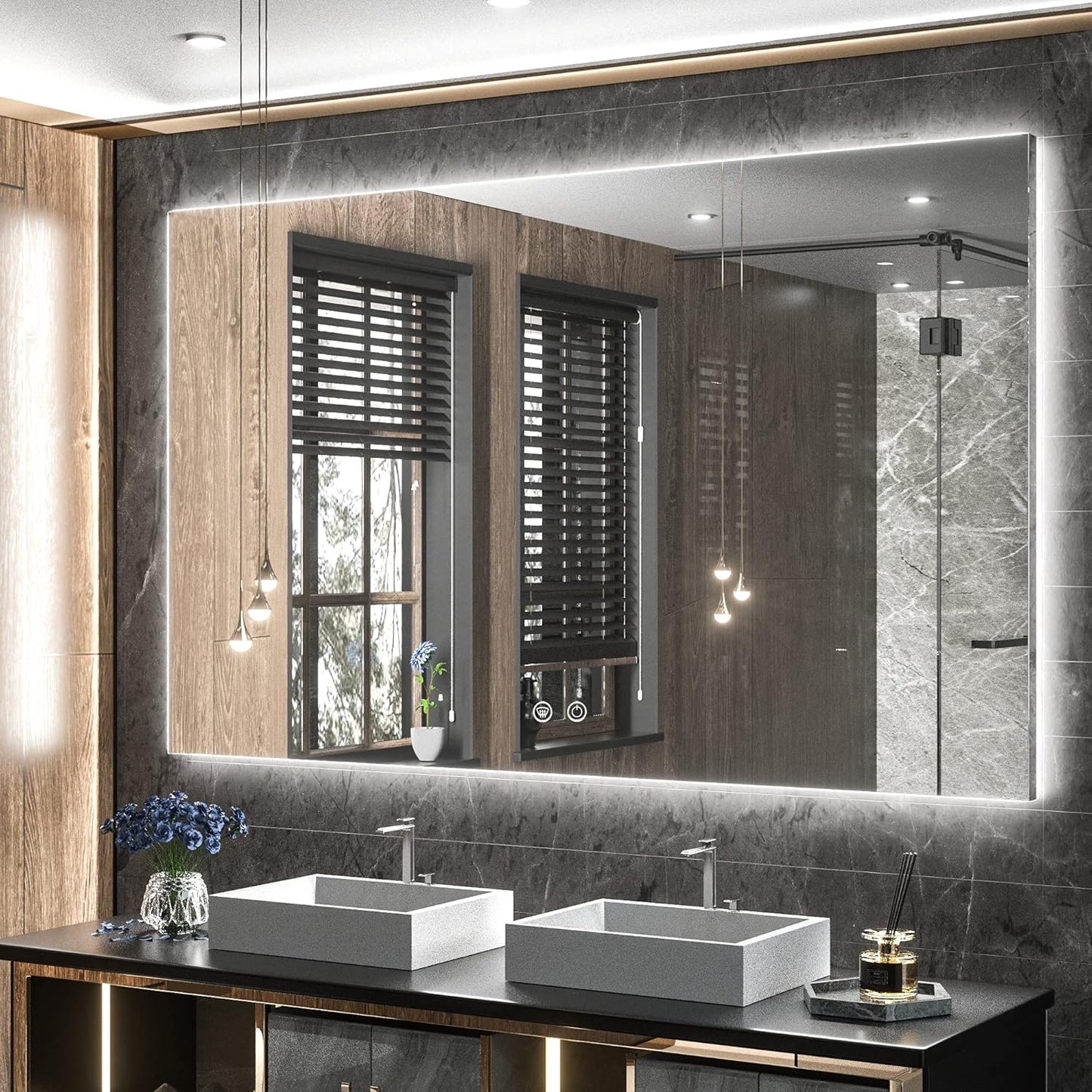 TETOTE 48 x 30 LED Backlit Bathroom Mirror with Light,3Color White/Warm/Natural,Anti-Fog Lighted Mirror,Dimmable,Vanity Mirror,Wall Mounted