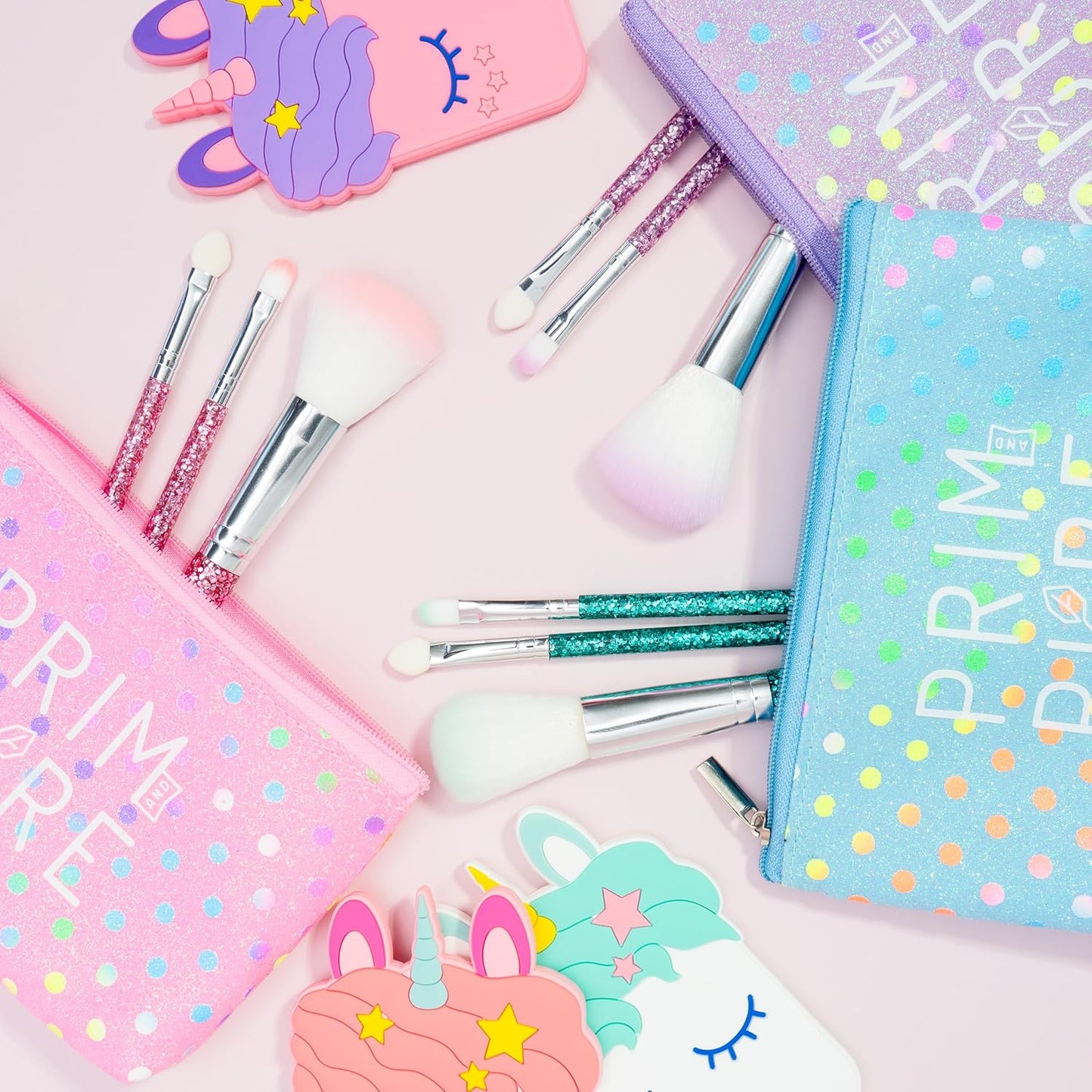 Prim and Pure Mineral Gift Set with Unicorn Mirror| Perfect for Play Dates & Birthday Parties | Kids Eyeshadow Makeup – Mineral Blush | Organic & Natural Makeup Kit for Kids| Made in USA (Purple)