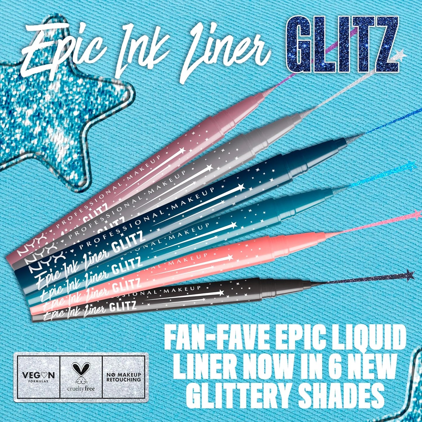 NYX PROFESSIONAL MAKEUP Epic Ink Glitz Liner, Waterproof Metallic Liquid Eyeliner with Vegan Formula - Bootcut Bling (Shimmer Bubblegum Pink)