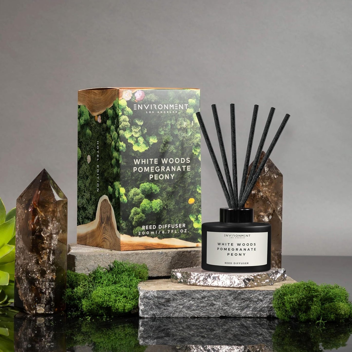 ENVIRONMENT Inspired by 5-Star Hotels ARH Reed Diffuser, 200ml Luxury Scented Aromatherapy (White Woods | Pomegranate | Peony) Reed Diffusers for Home, Diffusing Oil Fragrance, Home Fragrance Products