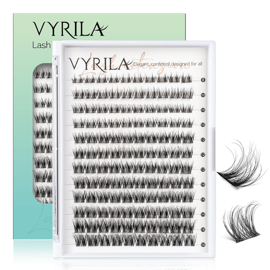 Lash Clusters 0.05mm Individual Lashes, 3D Wispy Lashes Clusters, 0.1mm Super Thin Band Resuable Natural Lashes,C Curl Faux Mink Lashes,120pcs Lash Extension (Green Joy-C-0.05-8-16mix)
