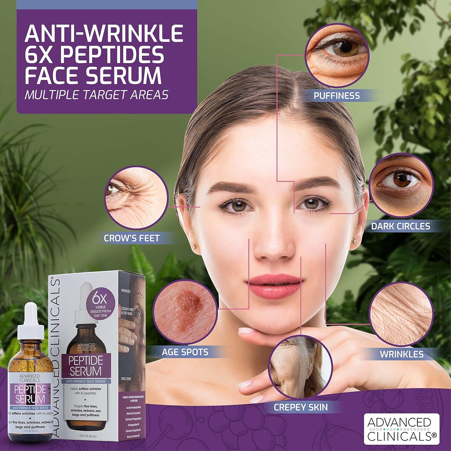 Advanced Clinicals Hyaluronic Acid Face Serum & Peptide Facial Serum Skin Care Bundle W/Collagen Skincare Set. Hydrating Serums For Wrinkles, Dry Skin, Fine Lines, 1.75 Fl Oz (Set of 2)