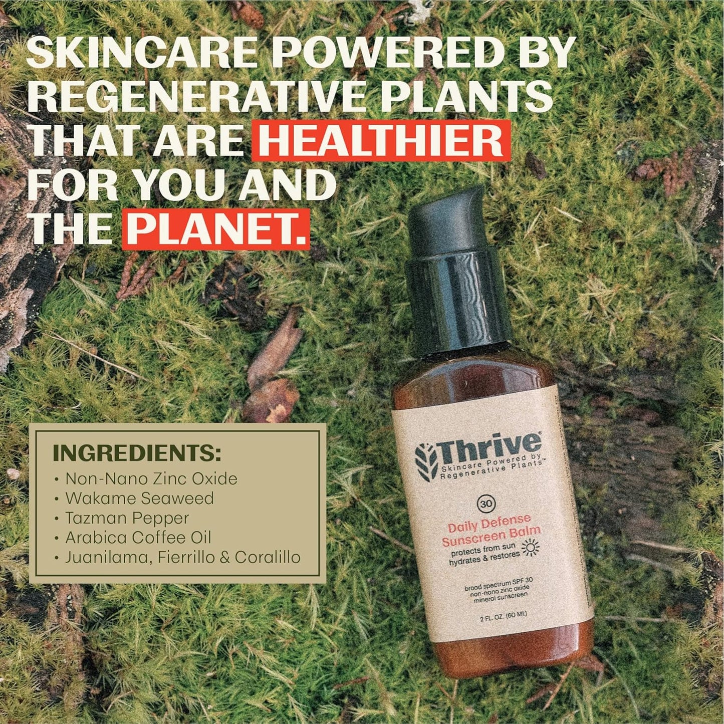 Thrive Natural Care Moisturizing Mineral Face Sunscreen SPF 30, 2 Ounces, Lightweight Moisturizer Broad-Spectrum Natural Face Sunblock with Clear Zinc Oxide & Antioxidants, Vegan Non Greasy, Pack of 2