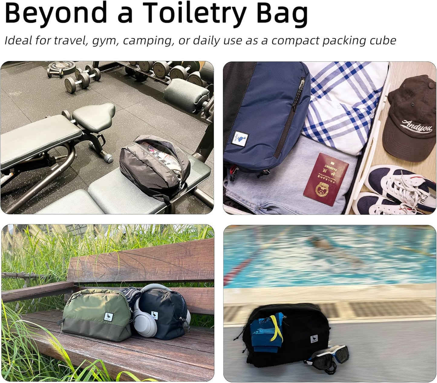 Travel Toiletry Bag 8L, Large Packing Cube with Waterproof TPU Wet/Dry Compartment (03 Blue Abyss)