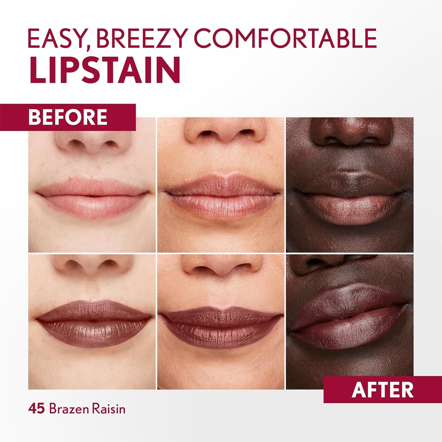 COVERGIRL Outlast, 45 Brazen Raisin, Lipstain, Smooth Application, Precise Pen-Like Tip, Transfer-Proof, Satin Stained Finish, Vegan Formula, 0.06oz