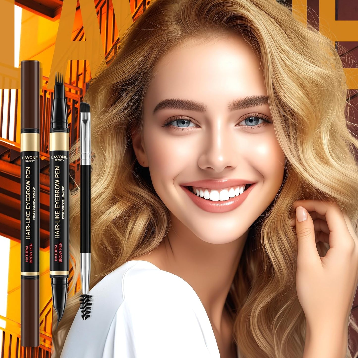 LAVONE Eyebrow Pen, 2-in-1 Eyebrow Pencils for Women with 4 Tip Microblading Eyebrow Pencil and Curved Precise Brow Pencil, Waterproof Eyebrow Pencil Create Full, Natural Hair-Like Brows, Ash Brown