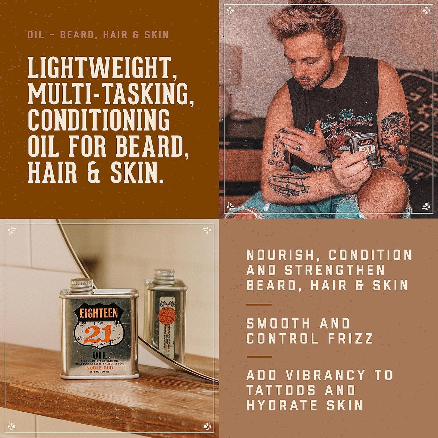 18.21 Man Made Sweet Tobacco Beard Oil & Beard Balm 2-Set Bundle, All Hair & Skin Types for Men, Strengthens and Moisturizes in a Manly Aroma